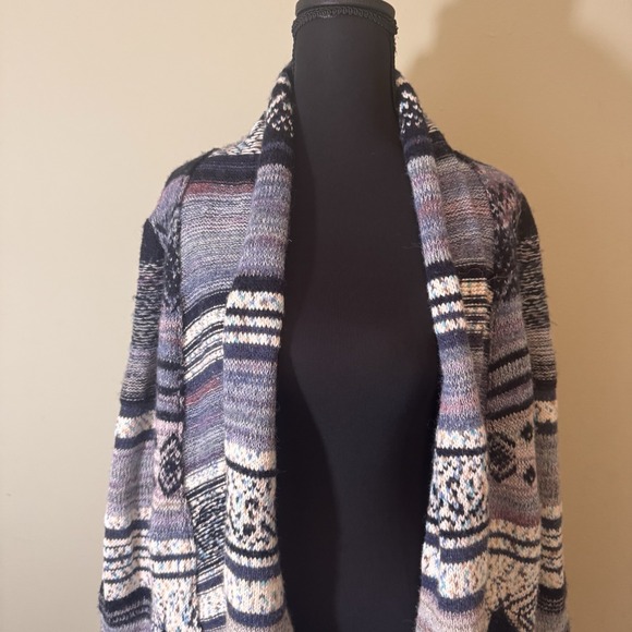 Free People Yesterday's Smile Open Cardigan Wool Alpaca Fair Isle Size Large - Picture 3 of 9